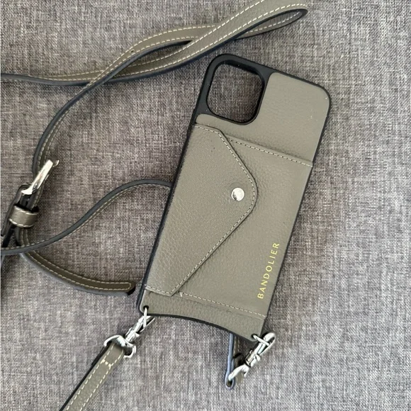 Bandolier Gray & Black Leather Crossbody Phone Case for iPhone 11 Pro Max - Picture 1 of 2